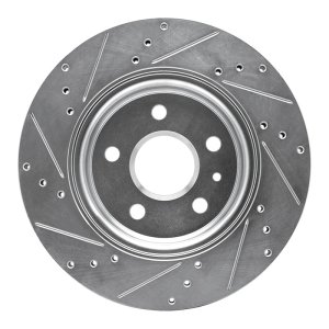 Buick Regal Brake Rotor (1) - Rear Right - R1 Concepts - Drilled & Slotted - Silver - `10-`25